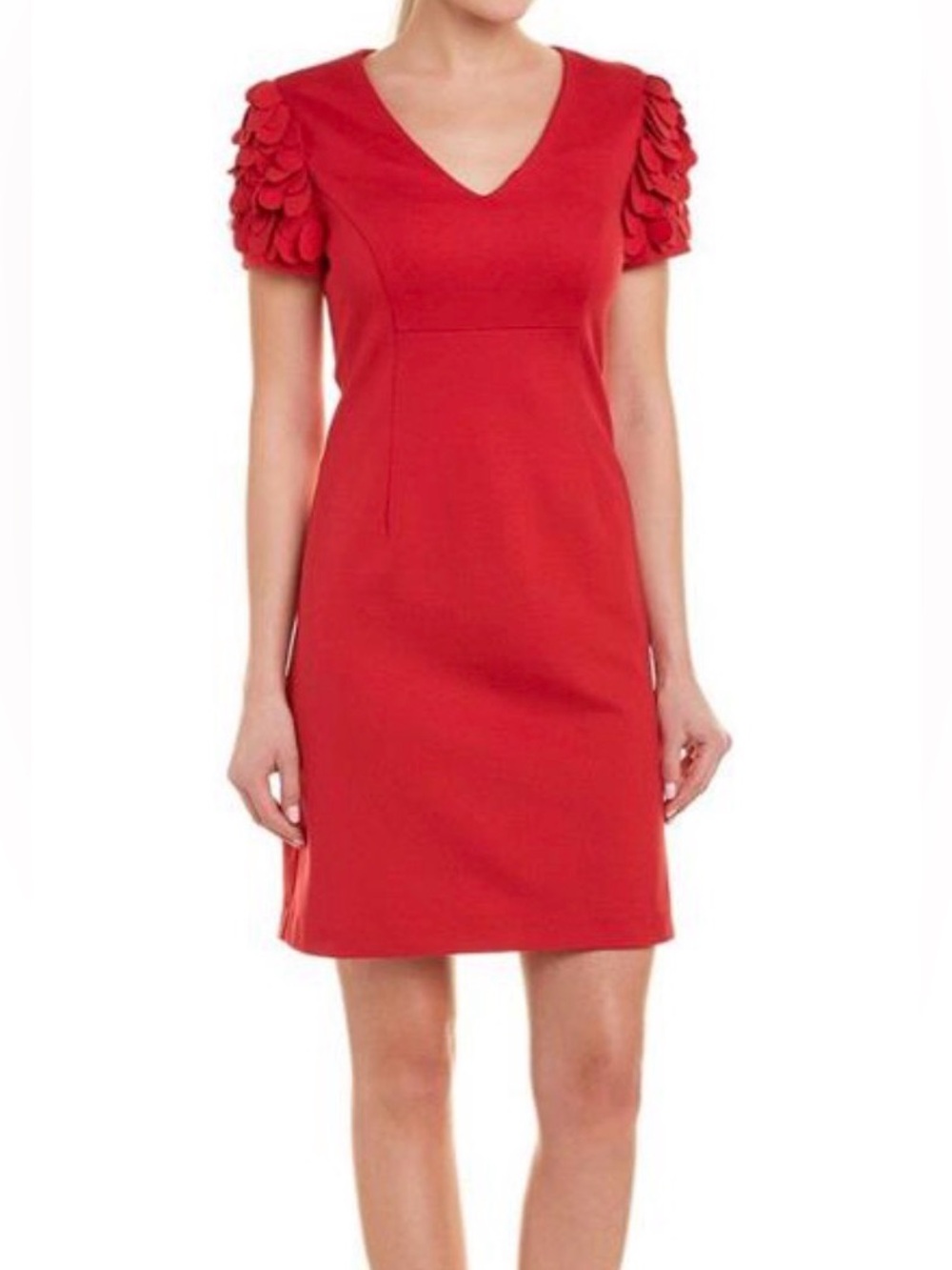 Tina Turk Red  Dress, above knee,  with Textured Sleeves, bright red , size 8
